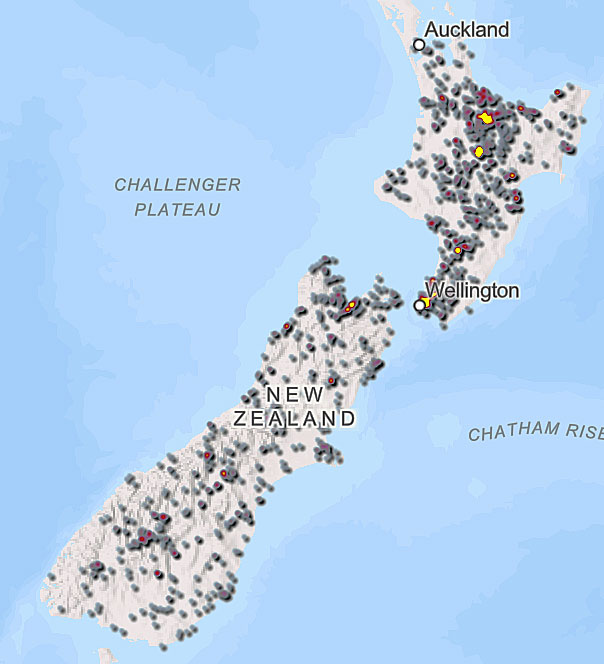 NZ falcon sightings map